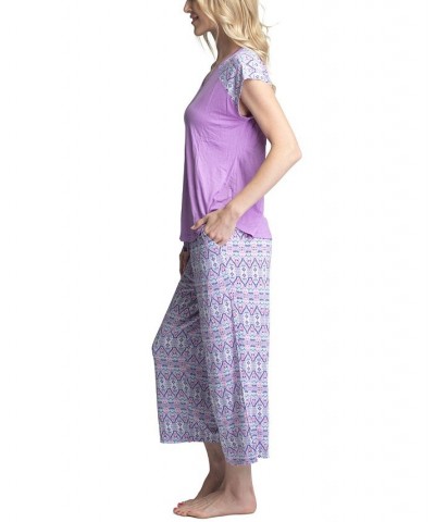 Women's Twinning 2-Pc. Short Sleeve & Capri Pajama Set Purple $32.48 Sleepwear