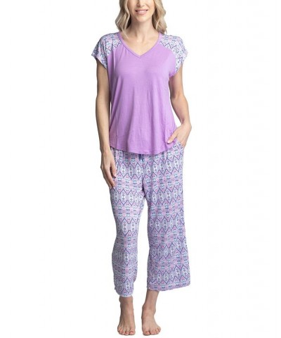 Women's Twinning 2-Pc. Short Sleeve & Capri Pajama Set Purple $32.48 Sleepwear