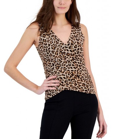 Petite Mesh Wrap Sleeveless Top Brown $29.70 Tops